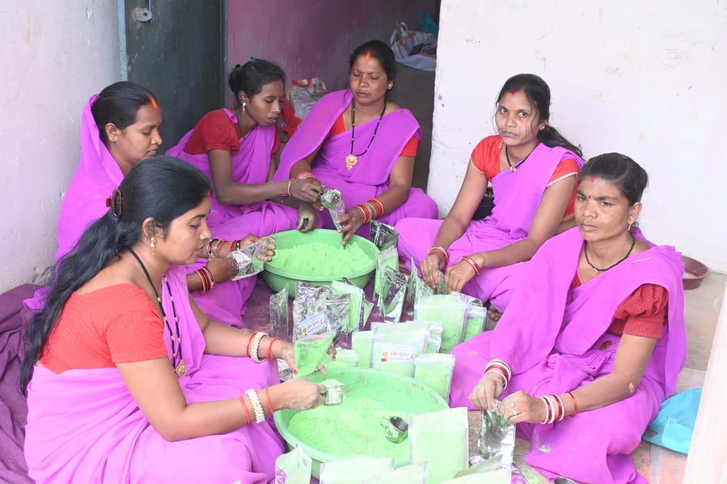 इस बार प्राकृतिक रंगों से रंगीन होगी होली : स्व सहायता समूह की महिलाएं कर रही है प्राकृतिक गुलाल का निर्माण….